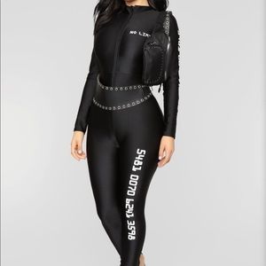 Black jumpsuit w white numbers